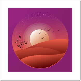 A starry evening desert sunset | Landscape artbyergate Posters and Art